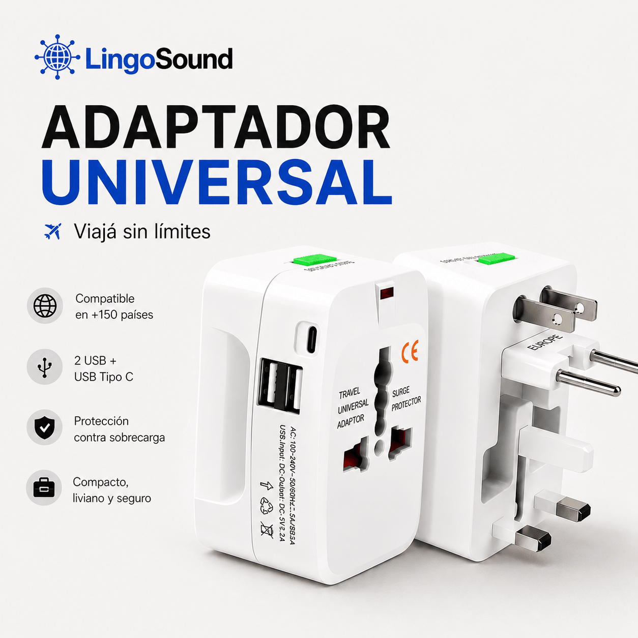Adaptador Universal de Viaje - 3 en 1 - Lingosound
